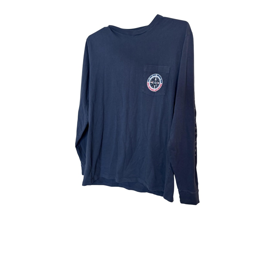 Vineyard Vines Shirt Mens Small Blue Long Sleeve Nautical Compass Graphic Tee‎